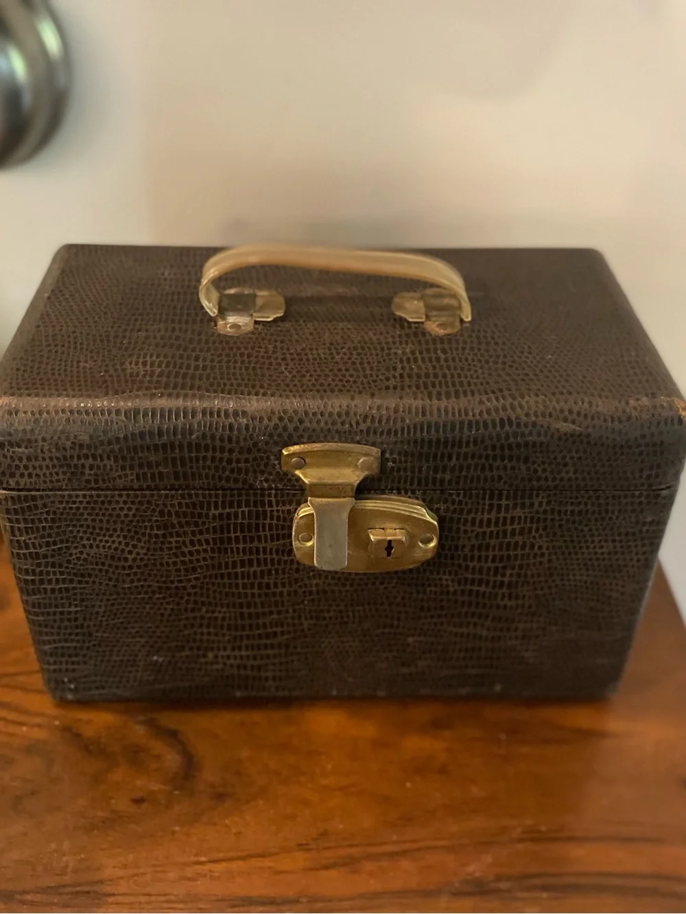 VTG or antique Faux Croc Train Case with Mirror. Lauren style decor